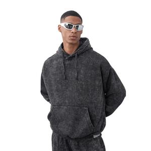 Conjunto de chándal lavado con ácido para hombre, ropa de calle lavada con ácido de rizo francés pesado, Sudadera con capucha y pantalones de pierna ancha - Product Image 5