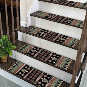 Alfombra Vibrante con Estampado de Escalones: Moderna con Acentos Florales Bohemios, Alfombra de Escalones - Product Image 4