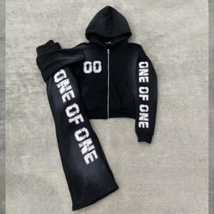 Conjunto Deportivo de Felpa de Algodón para Hombre, Talla Grande, Invierno, Sudadera con Capucha y Pantalones Deportivos, Impresión de Logotipo Personalizado, Color Sólido, Ropa Casual - Product Image 1