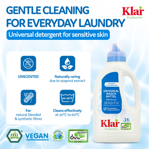 Détergent à lessive liquide universel écologique vegan KLAR RTS 2, 1,5 L, sans parfum, 33 lavages, hypoallergénique pour bébé - Product Image 2