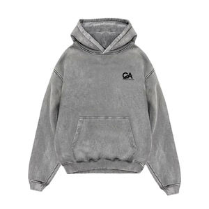 2025 High Quality Custom Acid Washed Hoodie OEM /ODM 100% Cotton Fleece Fabric Sweat Shirts <b>Grey</b> Color Wash Hoodies for Man - Product Image 2