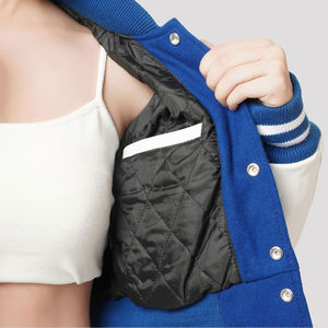 Chaqueta universitaria de lana azul de talla XL para mujer, Top corto con relleno de algodón inspirado en el baloncesto de béisbol, cuello levantado, tejido liso de invierno - Product Image 4