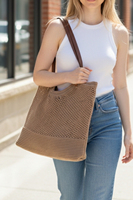 Bolso de Hombro Tejido para Mujer con Correa de Cuero, Bolso Tote Casual Elegante, Bolso de Ganchillo a la Moda, Bolso Tejido para Uso Diario
