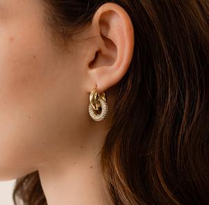 Boucles d'oreilles créoles amovibles en argent sterling plaqué or avec diamants CZ taille brillant - Bijoux pour cadeaux et fêtes - Product Image 4