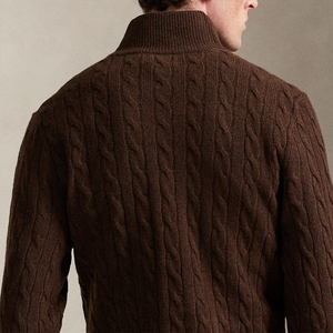 Maglione da Uomo in <span class=keywords><strong>Lana</strong></span> con Zip a Quarto Personalizzato OEM & ODM, Maglione Lavorato a Maglia Caldo a Colore Unico con Cerniera a Righe Personalizzata - Product Image 4
