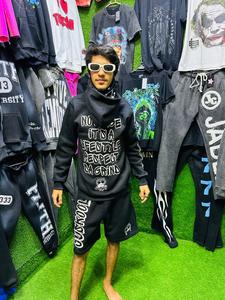 Sweat-shirt à capuche pour hommes avec patchs personnalisés lourds brodés délavés à l'acide Vintage - Product Image 3