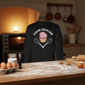 T-shirt a maniche lunghe Cake Dealer, design per amanti della pasticceria, regalo divertente per il pasticcero - Product Image 3