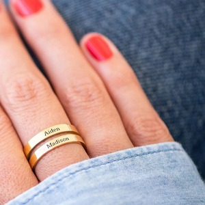 Bague ouverte gravée à 3 noms personnalisée en argent 925 Bague personnalisée en or argent rose or cadeau d'amitié familiale anneaux de mode - Product Image 3