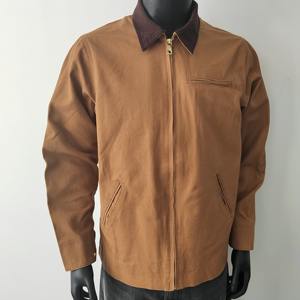 Chaqueta de trabajo de invierno con cuello vuelto de lona en blanco Vintage unisex con cremallera frontal de algodón orgánico Reversible a prueba de viento - Product Image 3