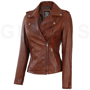 Guantes de ciudad, recién llegado, chaqueta de cuero genuino para mujer, chaqueta de motorista de talla grande para mujer, tela larga de moda para mujer, talla 3XL - Product Image 1