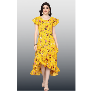 Vestido Floral Premium de Alta Costura con Volantes Asimétricos para Mujer, Tela Crepé Suave y Ligera - Product Image 1