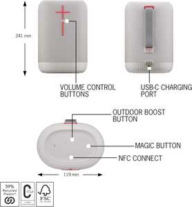 EPICBOOM Smart pour enceintes d'extérieur, LED monochrome, mini, étanche IPX-3, 5000 mAh, micro intégré, NFC, WiFi, USB, AUX, Airplay - Product Image 4