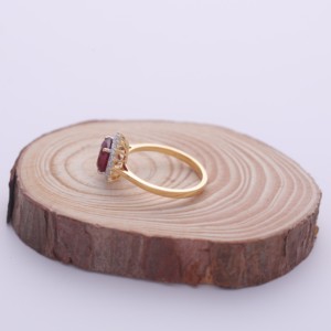 IGI Certified Cushion Cut Ruby Halo Diamond <b>Ring</b> in 14K Yellow / White & Rose Gold - Product Image 3