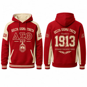 Delta Sigma Theta <b>Red</b> Hooded <b>Sweatshirt</b> Unisex Fleece Raglan Sleeve Front Back Print Casual Autumn Wear - Product Image 1