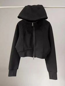 Custom Design Women Full <b>Zip</b> Cropped <b>Hoodies</b> High Neck Athletic Running Sportswear Fleece Outerwear Women <b>Crop</b> Top <b>Hoodies</b> - Product Image 5