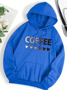 Love Coffee เสื้อกันหนาวมีฮู้ดพิมพ์ลายกราฟิกสำหรับผู้หญิง, เสื้อกันหนาวแฟชั่นขนแกะมีฮู้ดเสื้อผ้าโอเวอร์ไซส์ฤดูใบไม้ร่วงลำลอง - Product Image 6