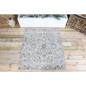 Tapis turc décoratif 4x4,5 pieds, tapis vintage bleu à motifs floraux - Product Image 1