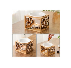 Ramadan 2025 Gifts & <b>Crafts</b> <b>Wood</b> with Ceramic Oil Burner Ramadan Decorations Incense burner Bakhoor burner for Ramadan and EID - Product Image 1