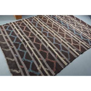 Alfombra de lana étnica marrón de 6,7x9,8 pies, diseño de retazos turcos con respaldo de látex - Product Image 2