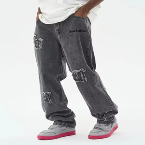 กางเกงยีนส์ปักลายสำหรับผู้ชายปรับแต่งได้ใส่ได้ทุกวันดีไซน์สีพื้น - Product Image 2