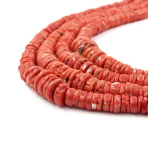 Luxury Product Red Mediterranean Roundella Shape Coral Gradation Strands - Italian Elegance