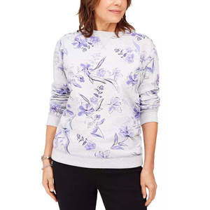 Felpa in pile da donna Karen Scott con stampa floreale viola, tecniche di ricamo in seta di alta qualità, stagione invernale, XS (Small) - Product Image 1