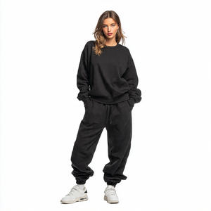 Conjunto de Sudadera Corta con Hombros Caídos y Pantalones Deportivos Holgados, Chándal de Invierno, Ropa Urbana para Mujer, Talla Grande, Color Sólido - Product Image 3