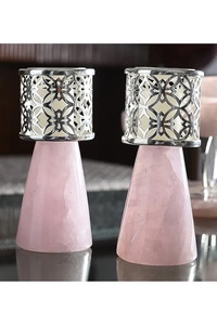 Bougeoir de luxe en pierre naturelle argentée et laiton - Product Image 2