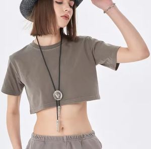 Camisetas recortadas de gama alta a la moda, camisetas de gran tamaño con lavado ácido de algodón de calidad para mujer - Product Image 5