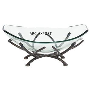 ชามผลไม้โลหะสีเงิน ดีไซน์หรูหรา พร้อมฐานใบไม้ตกแต่ง สำหรับใช้ในบ้าน ภาชนะใส่อาหาร ผลิตจากอินเดีย - Product Image 2