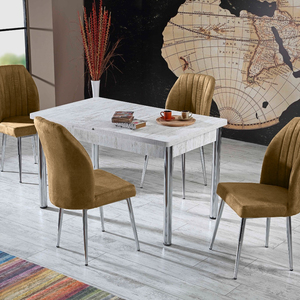 ชุดโต๊ะรับประทานอาหารหรูหราทันสมัยทันสมัยชุดเก้าอี้ไม้โลหะ6ตัวขยายได้ออกแบบประหยัดสำหรับบ้านผู้ขายห้องรับประทานอาหารที่ดีที่สุด - Product Image 2