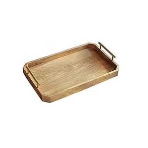 ถาดไม้อะคาเซียถาดเสิร์ฟอาหารในห้องครัวพร้อมที่จับโลหะถาดรองจานชามเหมาะสำหรับงานเลี้ยงอาหารค่ำงานเลี้ยงน้ำชาโต๊ะในบ้าน - Product Image 1