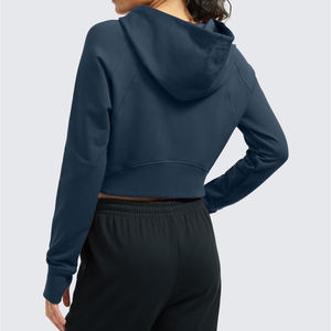 Hoodie court oversize tendance de haute qualité, couleur unie, personnalisé, à fermeture éclair, épaules tombantes, manches longues, pour femme - Product Image 6