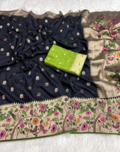 Auténtico Sari Paithani de seda Dola con tejido AllOver Zari y exquisito Pallu rico Ideal para ropa nupcial y festiva - Product Image 5