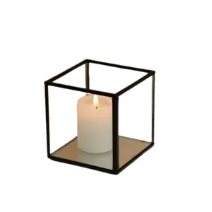 水晶玻璃和金属框架烛台架茶灯架烛台灯笼透明方形展示盒