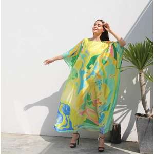 <b>Womens</b> Printed Kaftan Maxi <b>Dress</b> Loose Fit Batwing Sleeve Long <b>Dress</b> Summer Resort Beach Wear - Product Image 2