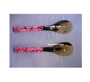 ชุดเสิร์ฟสลัดทำจากเขาธรรมชาติ สไตล์ใหม่ สำหรับร้านอาหาร โรงแรม งานแต่งงาน ชุด 2 ชิ้น ทำด้วยมือ - Product Image 1