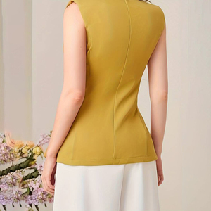 Blazer con cuello en V sólido, chaqueta informal sin mangas con cinturón para abrigos de Mujer, recién llegado, abrigo sin mangas de alta calidad para mujer - Product Image 4