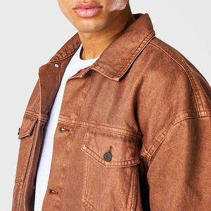 Premium <b>Men</b> Brown Denim <b>Jacket</b> Casual Chocolate Cotton <b>Trucker</b> Coat Retro Fashion Button Up Outerwear Slim Fit Top - Product Image 2