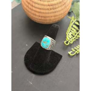 "Navajo Artisan Crafted <b>Statement</b> Turquoise <b>Ring</b> Size 6.75 Fine Jewelry Natural Stone Sterling <b>Silver</b>" - Product Image 3