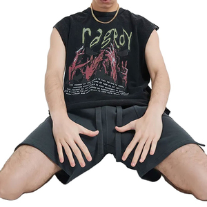 Lavage à l'acide poids lourd sans manches en détresse Muscle débardeur hommes mode Streetwear coton matériel hommes débardeurs personnalisés - Product Image 4