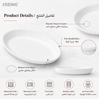 JOZING Plat de service ovale en céramique blanche avec bord perlé, assiette en porcelaine, liquidation directe d'usine, articles de vaisselle pour la cuisine