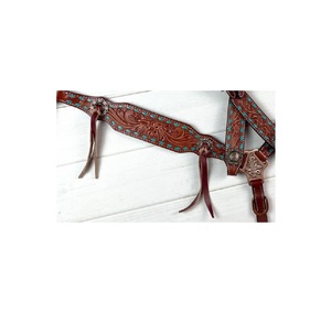 Vente chaude en cuir de qualité supérieure marron Headstall et collier de poitrine Tack Set avec des accessoires d'équitation de conception usinée florale - Product Image 3