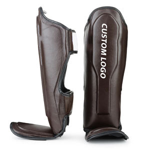 Protège-tibias et protège-pieds en cuir pour boxe, Muay Thai et kickboxing, renforcés, avec fermeture auto-agrippante, protection antichoc - Product Image 1