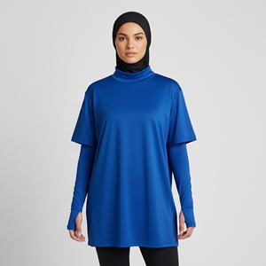 T-shirt de sport musulman pour femme, doux, confortable et modeste, séchage rapide, UPF50+, respirant, épaules tombantes, manches avec passe-pouce pour le fitness - Product Image 1