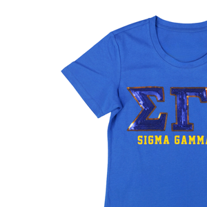 100 algodón Sigma Gamma Rho Sorority Royal Blue Sequin Patch Tee oro bordado letras griegas Greek Life Apparel SGRho camiseta - Product Image 5