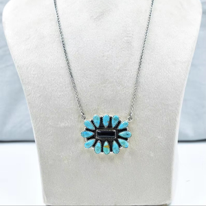 Collar de cadena ajustable de 18 pulgadas hecho a mano negro ónix Mojave turquesa declaración racimo chapado en oro plata esterlina Unisex - Product Image 1