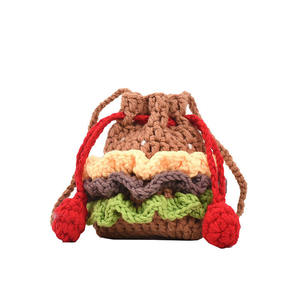 Sac bandoulière portable en fil tricoté au crochet, style hamburger, à fermeture ouverte, tendance, pour parents et enfants - Product Image 5