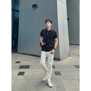 NH47เสื้อโปโลผ้าฝ้ายของผู้ชายที่ระบายอากาศได้ดีไม่ยับที่มีพอดีตัวปกติและคอลายสีขาวสำหรับสไตล์ที่สะอาด - Product Image 2