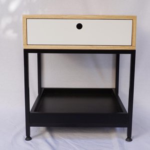 Minimalist Rubberwood <b>Bedside</b> <b>Table</b> Iron Frame 50x45x57cm Modern TDG68034 Bedroom Furniture Storage Assembled Nightstands - Product Image 3